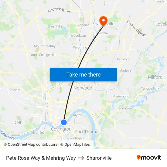 Pete Rose Way & Mehring Way to Sharonville map