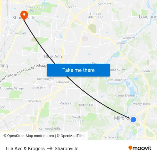Lila Ave & Krogers to Sharonville map