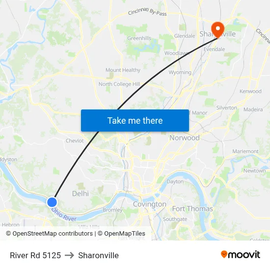 River Rd 5125 to Sharonville map