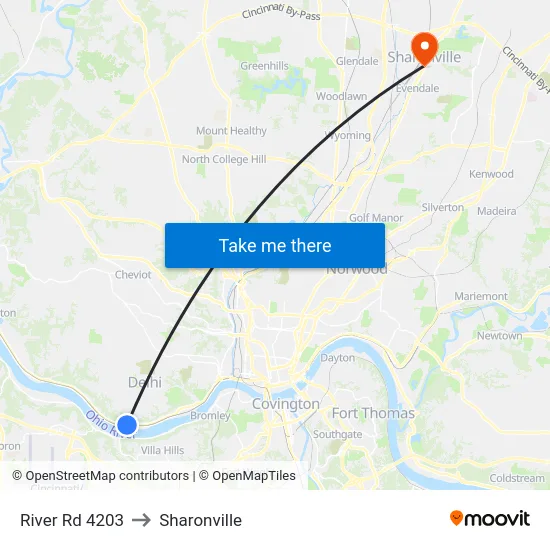 River Rd 4203 to Sharonville map
