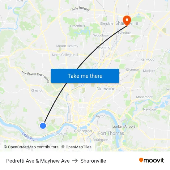 Pedretti Ave & Mayhew Ave to Sharonville map
