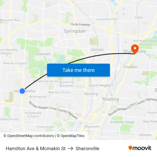 Hamilton Ave & Mcmakin St to Sharonville map