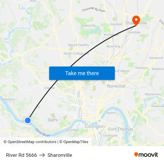 River Rd 5666 to Sharonville map