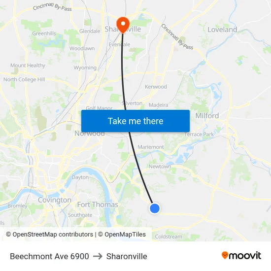 Beechmont Ave 6900 to Sharonville map
