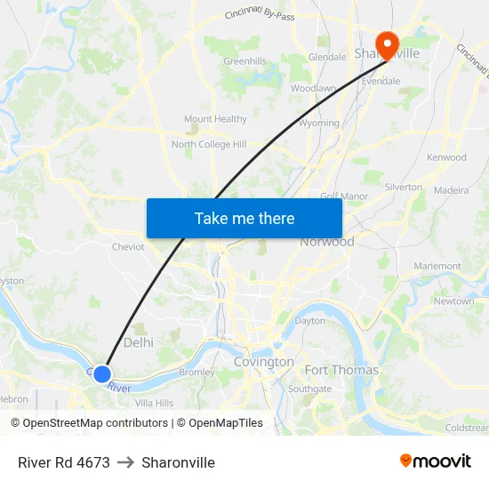 River Rd 4673 to Sharonville map