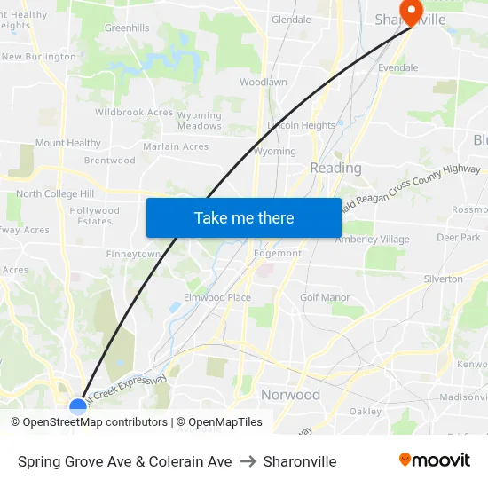 Spring Grove Ave & Colerain Ave to Sharonville map