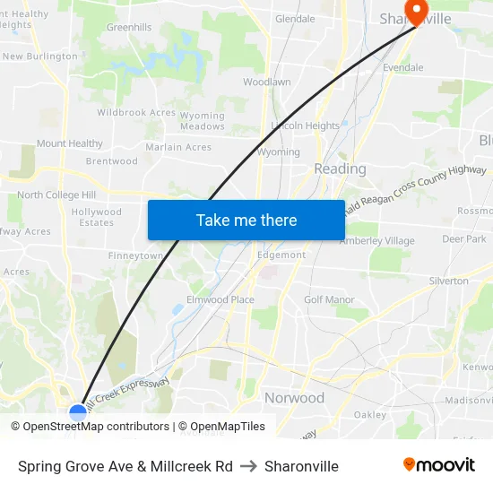 Spring Grove Ave & Millcreek Rd to Sharonville map