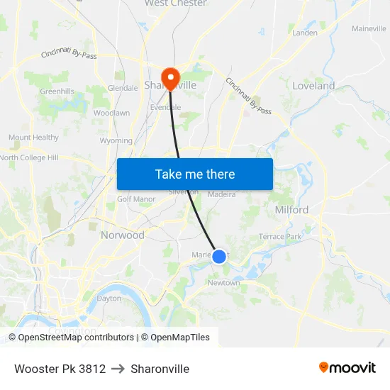 Wooster Pk 3812 to Sharonville map