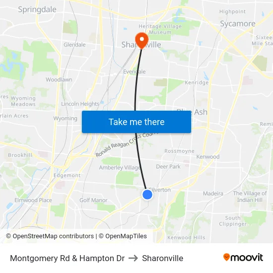 Montgomery Rd & Hampton Dr to Sharonville map