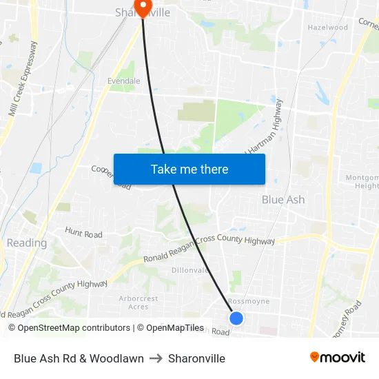 Blue Ash Rd & Woodlawn to Sharonville map