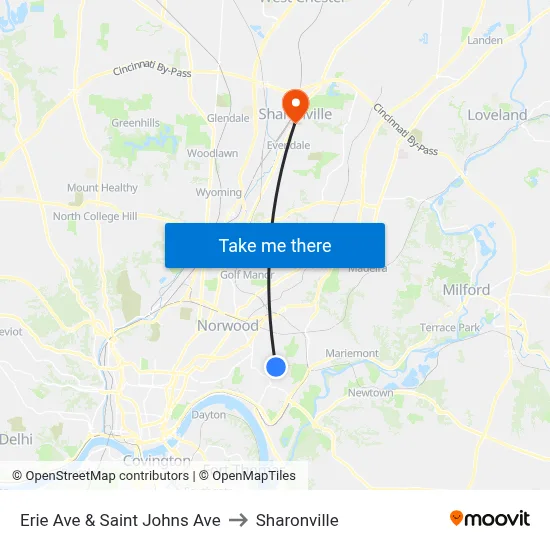Erie Ave & Saint Johns Ave to Sharonville map