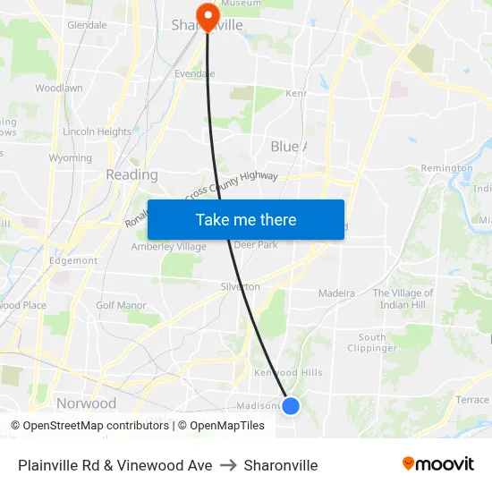 Plainville Rd & Vinewood Ave to Sharonville map