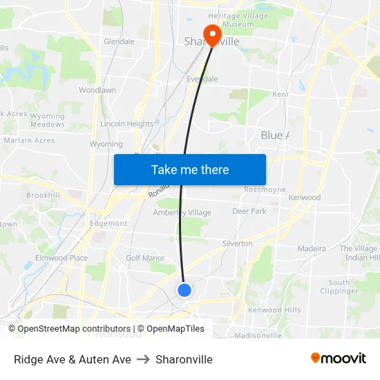 Ridge Ave & Auten Ave to Sharonville map