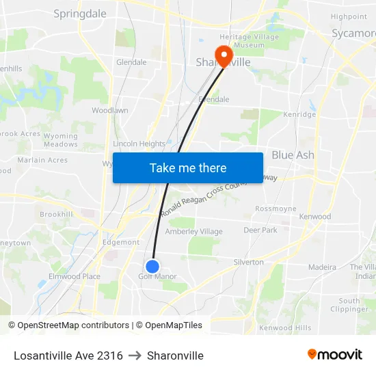 Losantiville Ave 2316 to Sharonville map
