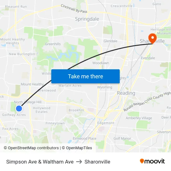 Simpson Ave & Waltham Ave to Sharonville map