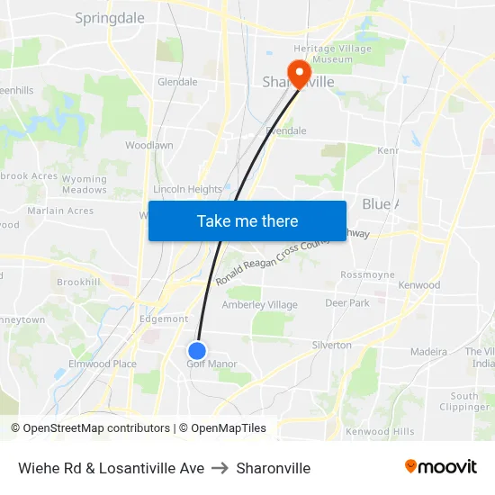 Wiehe Rd & Losantiville Ave to Sharonville map
