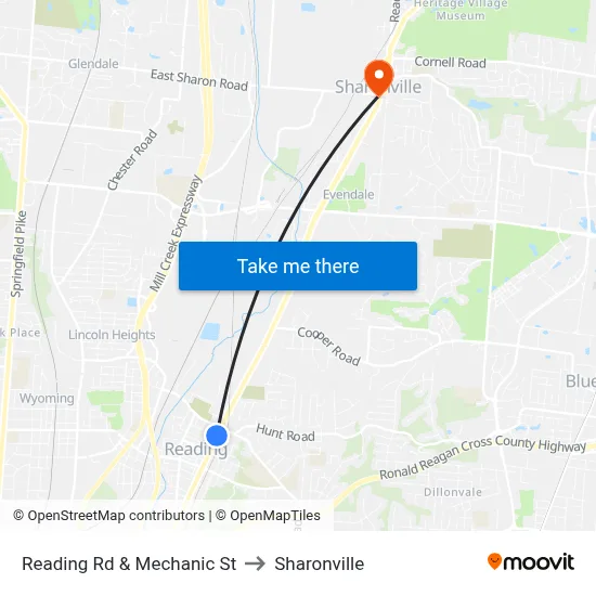 Reading Rd & Mechanic St to Sharonville map