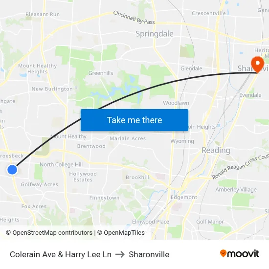 Colerain Ave & Harry Lee Ln to Sharonville map