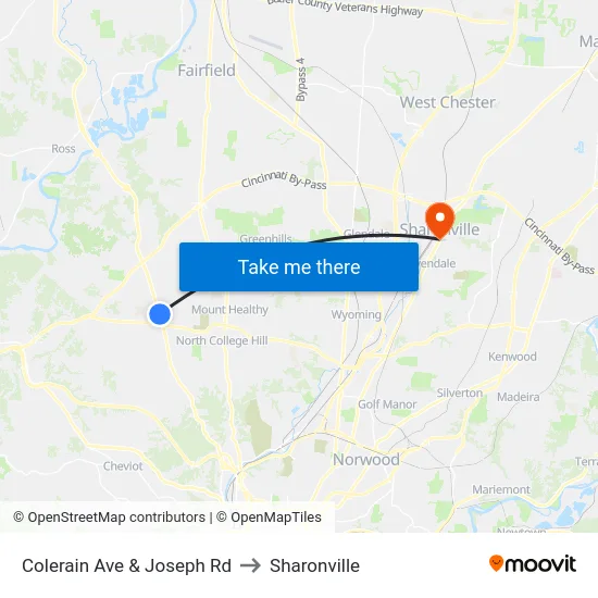 Colerain Ave & Joseph Rd to Sharonville map