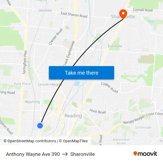 Anthony Wayne Ave 390 to Sharonville map