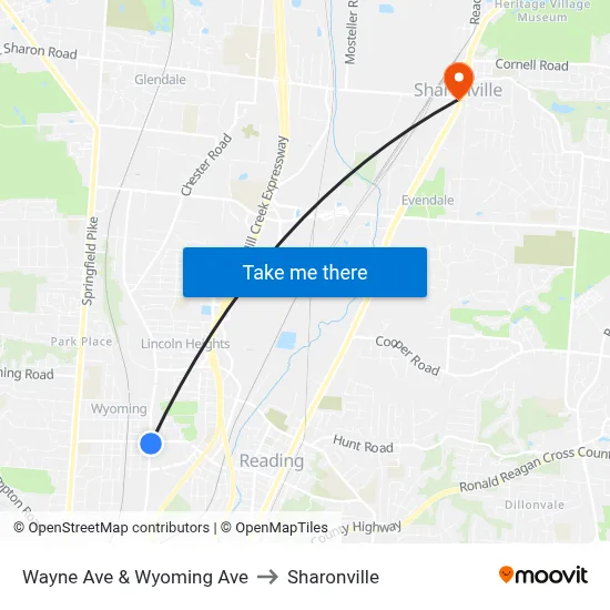 Wayne Ave & Wyoming Ave to Sharonville map