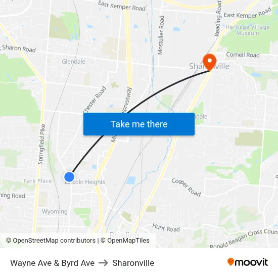 Wayne Ave & Byrd Ave to Sharonville map