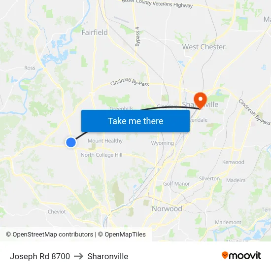 Joseph Rd 8700 to Sharonville map