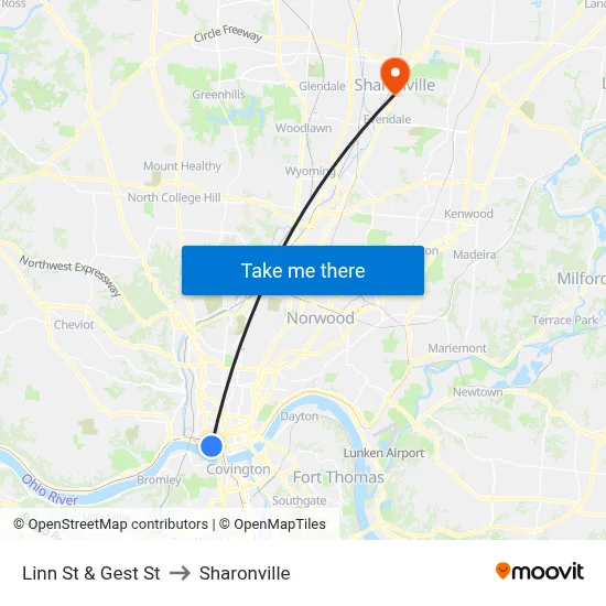 Linn St & Gest St to Sharonville map
