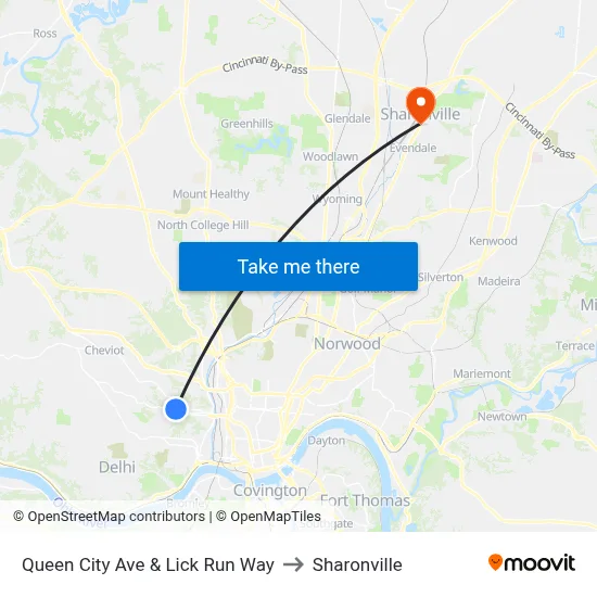 Queen City Ave & Lick Run Way to Sharonville map
