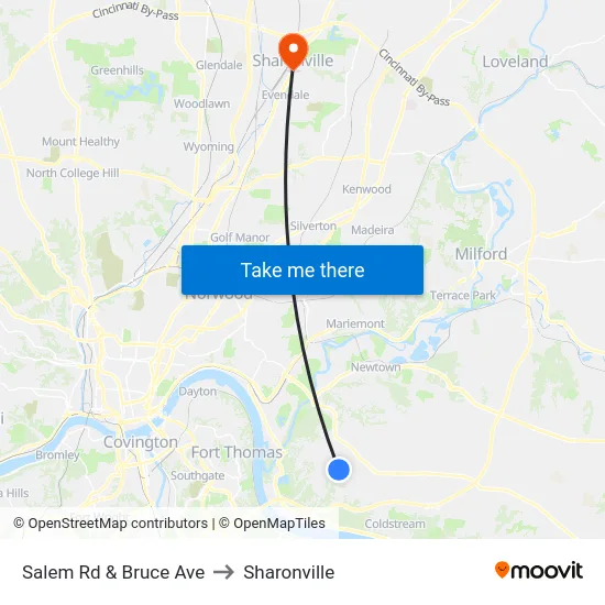 Salem Rd & Bruce Ave to Sharonville map