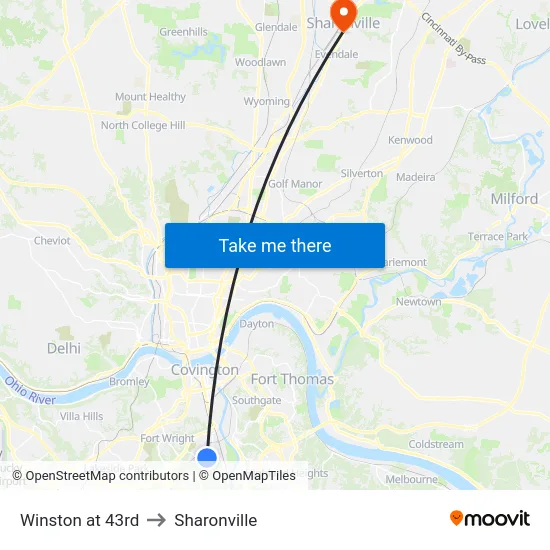 Winston at 43rd to Sharonville map