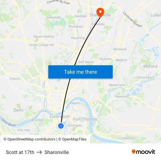 Scott at 17th to Sharonville map