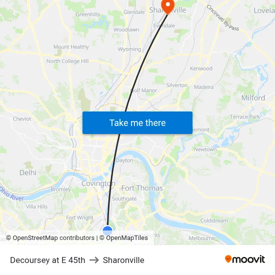Decoursey at E 45th to Sharonville map