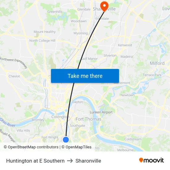 Huntington at E Southern to Sharonville map