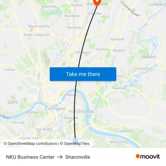 NKU Business Center to Sharonville map