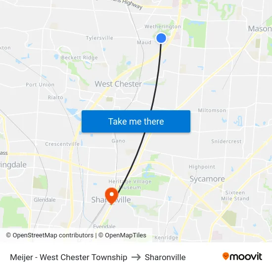 Meijer - West Chester Township to Sharonville map