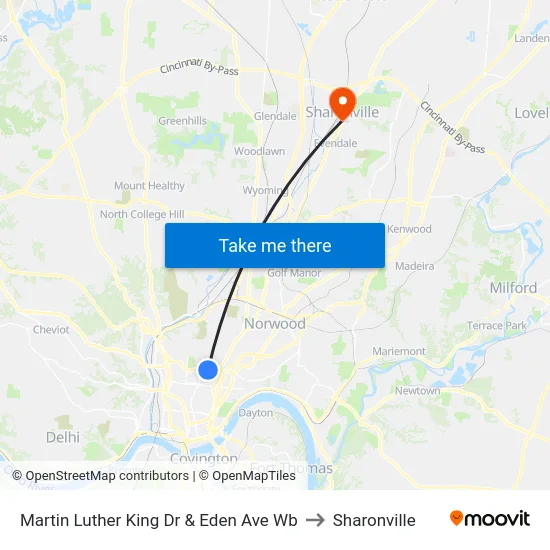 Martin Luther King Dr & Eden Ave Wb to Sharonville map