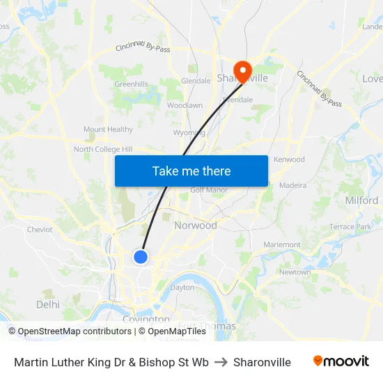 Martin Luther King Dr & Bishop St Wb to Sharonville map