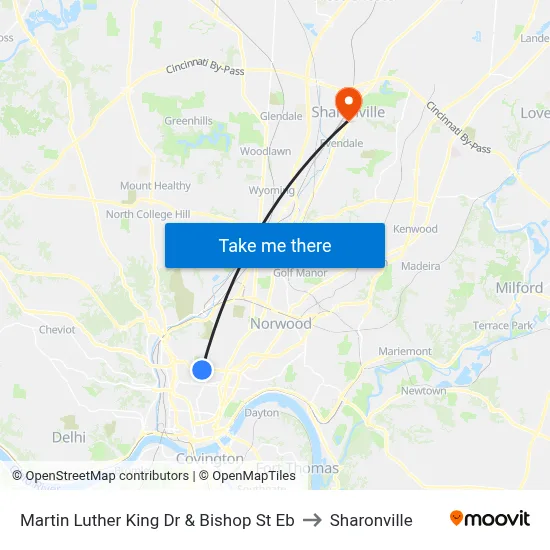 Martin Luther King Dr & Bishop St Eb to Sharonville map