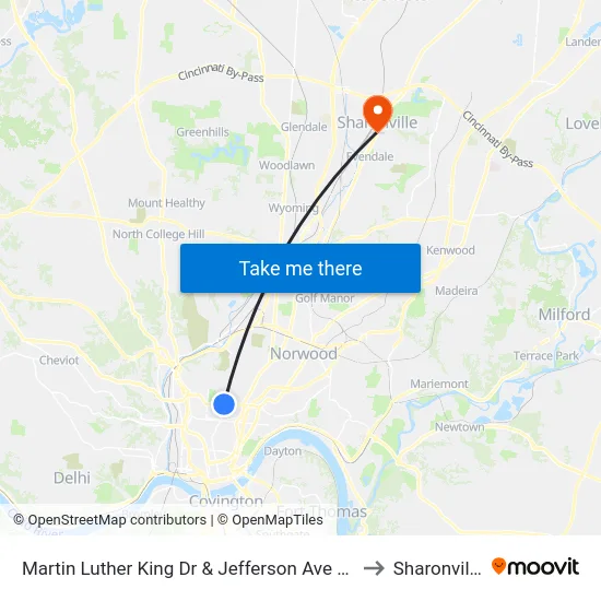 Martin Luther King Dr & Jefferson Ave Eb to Sharonville map