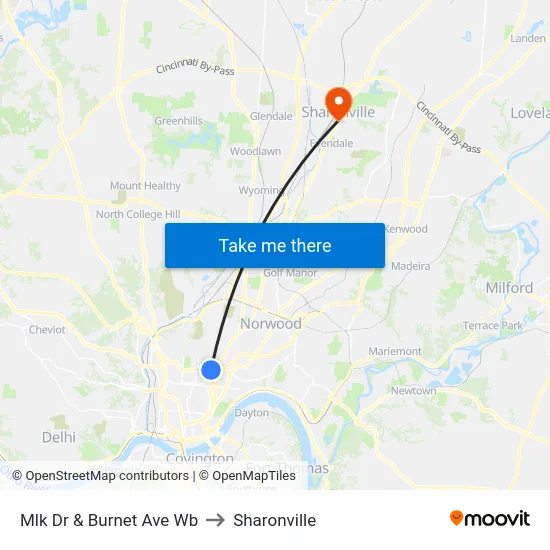 Mlk Dr & Burnet Ave Wb to Sharonville map