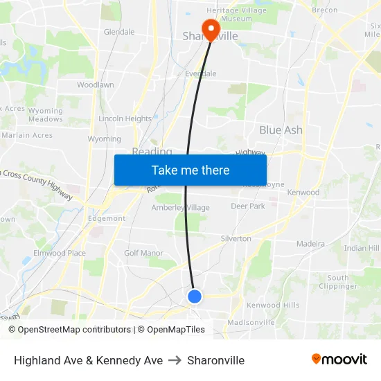 Highland Ave & Kennedy Ave to Sharonville map