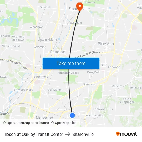 Ibsen at Oakley Transit Center to Sharonville map