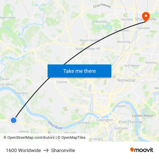 1600 Worldwide to Sharonville map