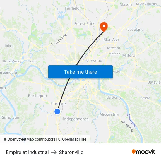 Empire at Industrial to Sharonville map