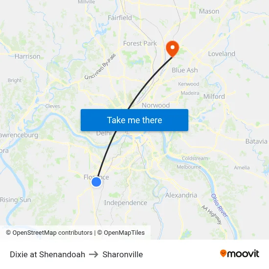 Dixie at Shenandoah to Sharonville map