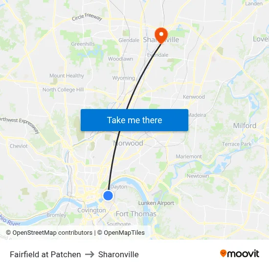 Fairfield at Patchen to Sharonville map