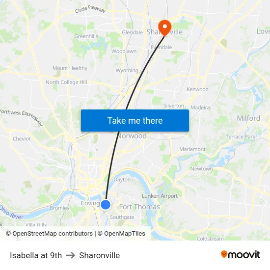 Isabella at 9th to Sharonville map
