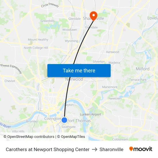 Carothers at Newport Shopping Center to Sharonville map