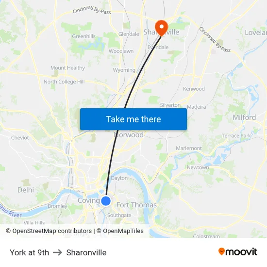York at 9th to Sharonville map
